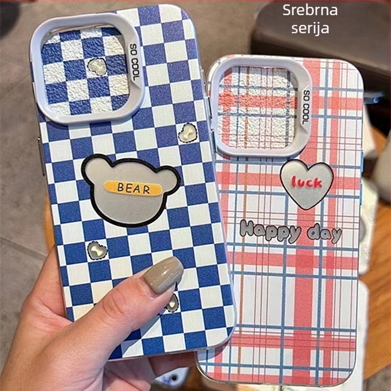 Cartoon sivo zaštitno kućište za iPhone 16/15/14, IMD mat završetak, otporno na pad, simpatičan minimalistički dizajn