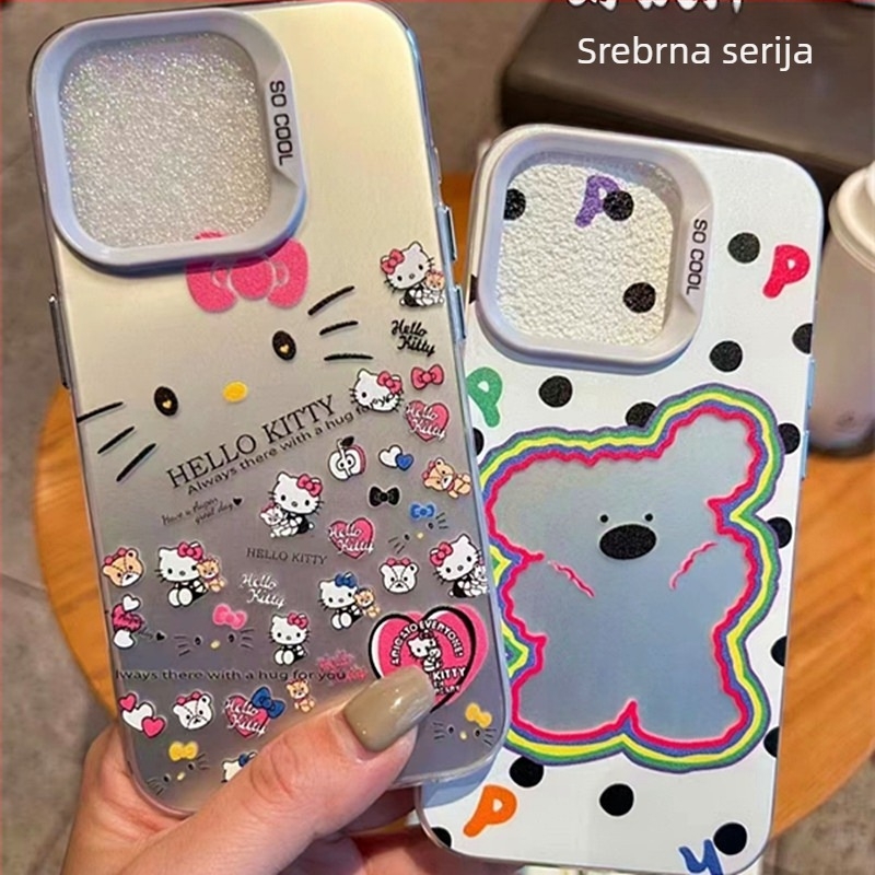 Cartoon sivo zaštitno kućište za iPhone 16/15/14, IMD mat završetak, otporno na pad, simpatičan minimalistički dizajn