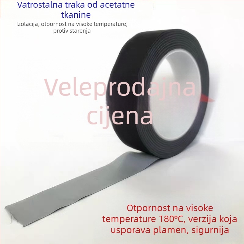 Crna acetatna tkaninska traka za izolaciju kabelskih vodova, otporna na visoke temperature, 30 m rola, širine 5-40 mm