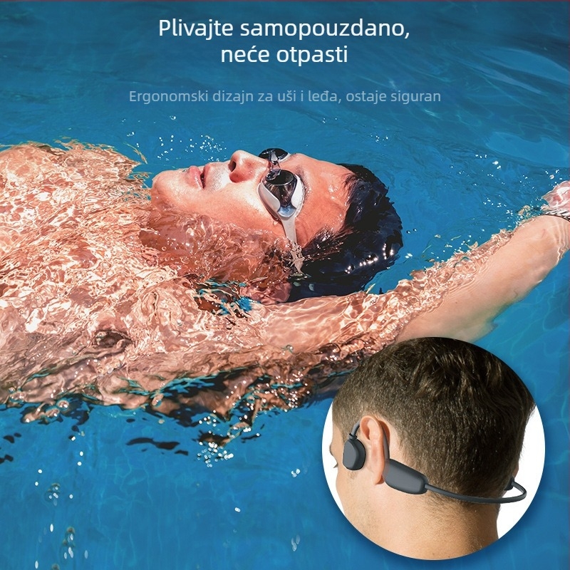 Slušalice s kostnom prijenosu zvuka za sport, Bluetooth, plivanje i trčanje, bežični dizajn oko vrata, IPX8 vodootporne.