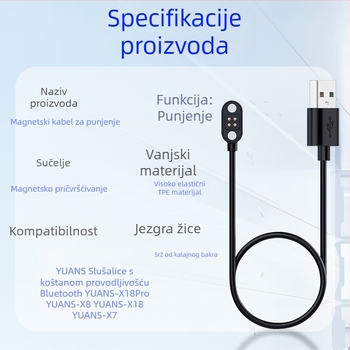 Bežične slušalice s kostnom kondukcijom za plivanje, kompaktan dizajn s magnetskim kabelom za punjenje