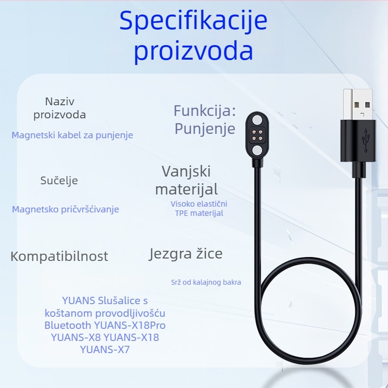 Bežične slušalice s kostnom kondukcijom za plivanje, kompaktan dizajn s magnetskim kabelom za punjenje