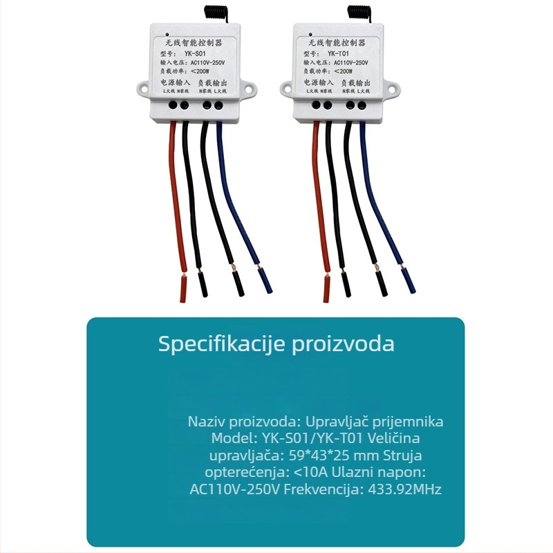 Bežični inteligentni prijemnik-uređivač s RF modulom 433MHz, 220V napajanje za rasvjetu, ventilatore i male kućanske uređaje