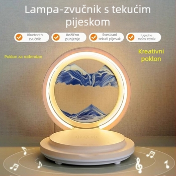 Stolna lampa s umjetnošću tekućeg pijeska, bežično punjenje, Bluetooth zvučnik, noćno svjetlo za noćni ormarić