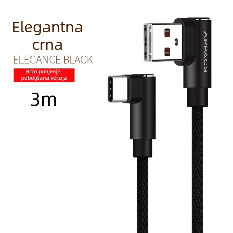 Kabel USB Type-C s pravim kutem za brzo punjenje za Huawei i Xiaomi pametne telefone (V8)