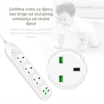 Pametna produžni ploča s USB portovima, britanski standard, kabelom i više utičnica