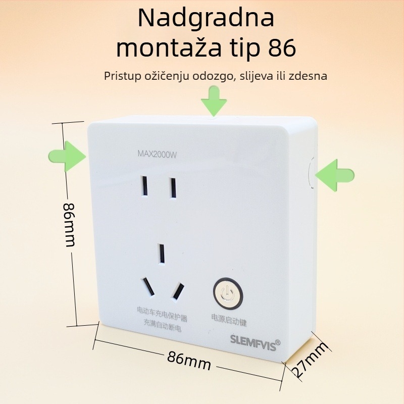 86-typni inteligentni zaštitnik za punjenje električnih vozila, pokretanje jednim gumbom, automatsko isključivanje pri punom naboju, utičnica s 5 pinova i indikacijsko svjetlo