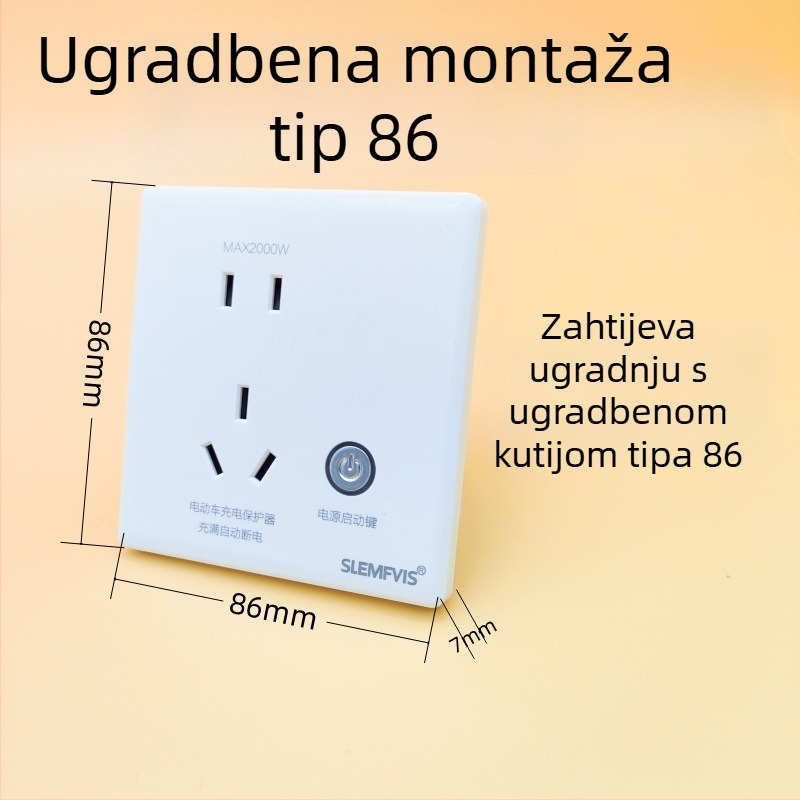 86-typni inteligentni zaštitnik za punjenje električnih vozila, pokretanje jednim gumbom, automatsko isključivanje pri punom naboju, utičnica s 5 pinova i indikacijsko svjetlo
