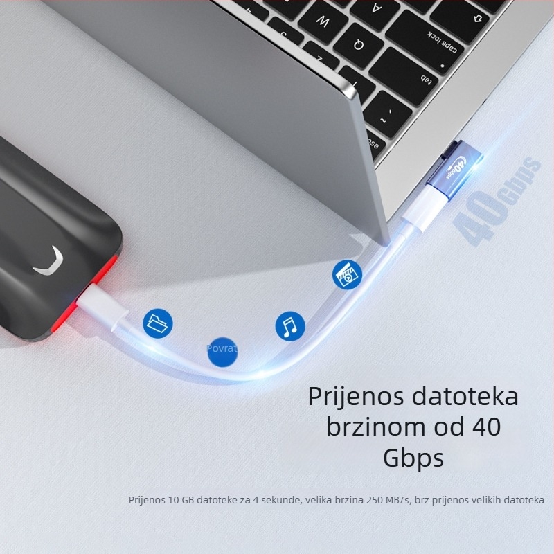 USB4 potpuno funkcionalan USB-C adapter s prijenosom od 40 Gbps, za prijenosno računalo, 8K HD projekcija zaslona