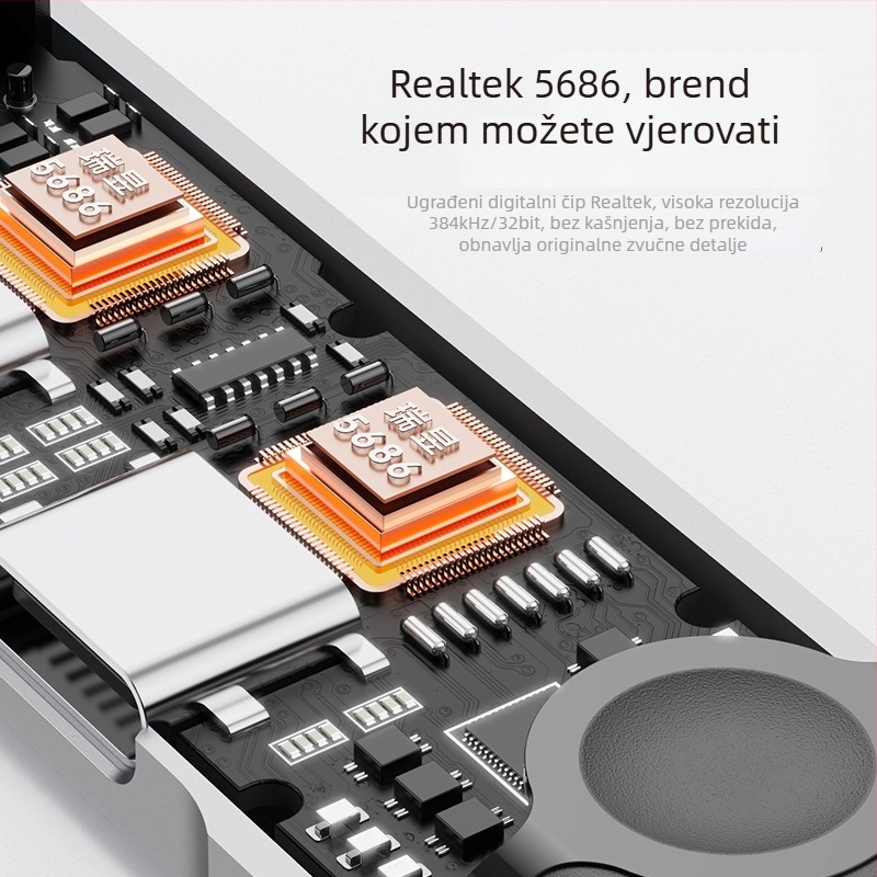 Type-C adapter za iPad i Google, 3,5 mm 3-u-1 konektor za slušalice, livestream i pozivi, U-Shield 60W