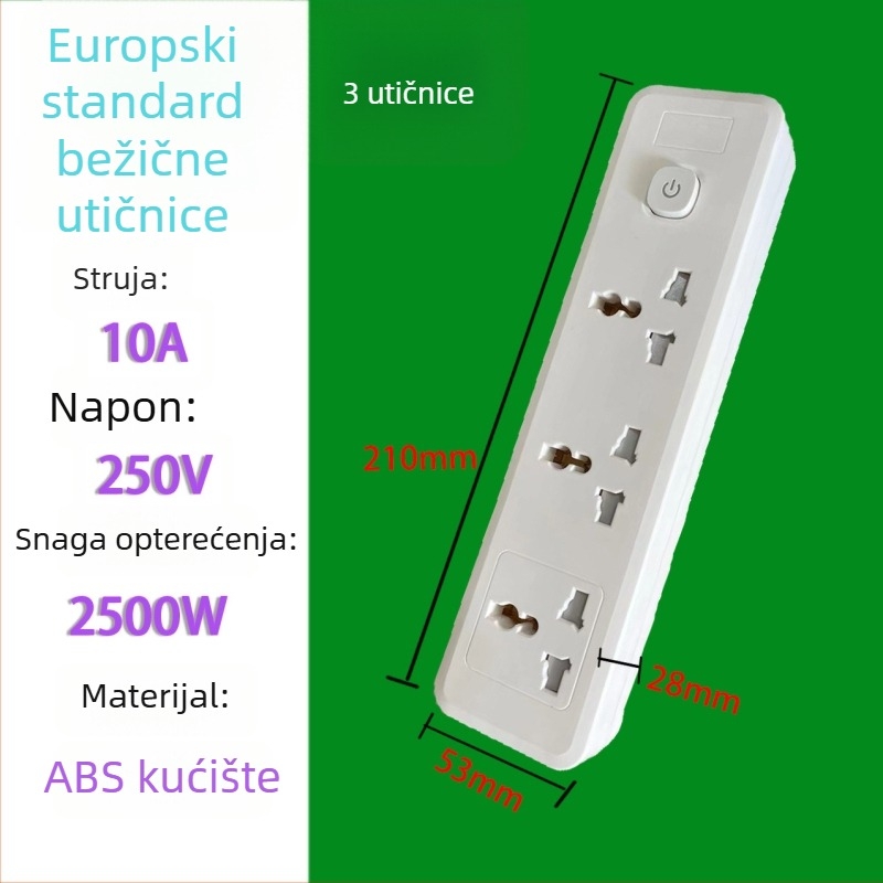 Stolna utičnica s kabelom, prema europskim, korejskim i njemačkim standardima