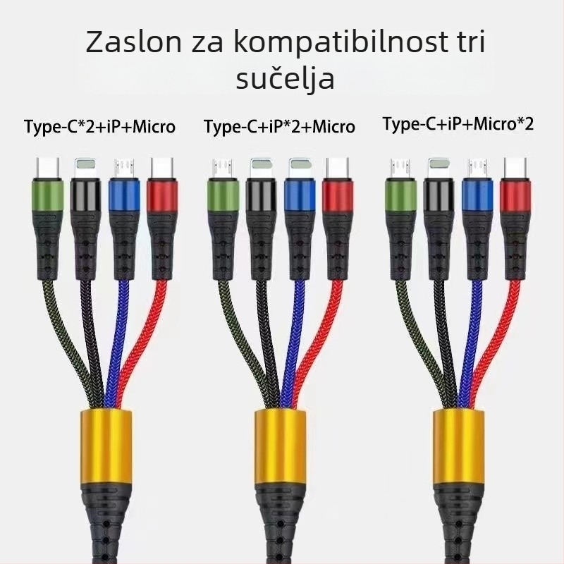 Najlonski USB Type-C 4-u-1 kabel za brzo punjenje i prijenos podataka