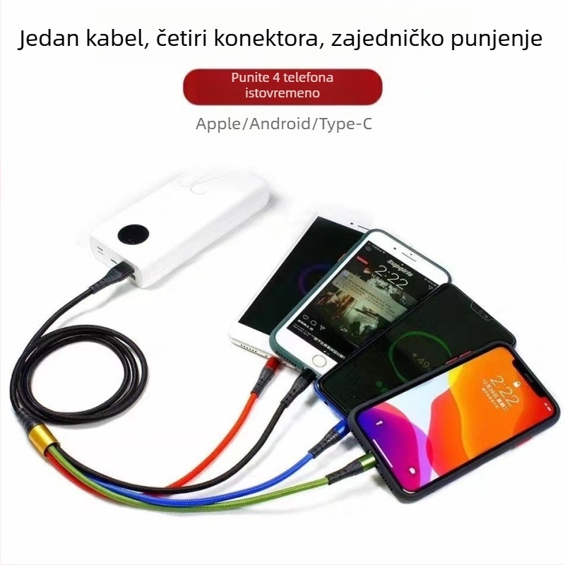 Najlonski USB Type-C 4-u-1 kabel za brzo punjenje i prijenos podataka