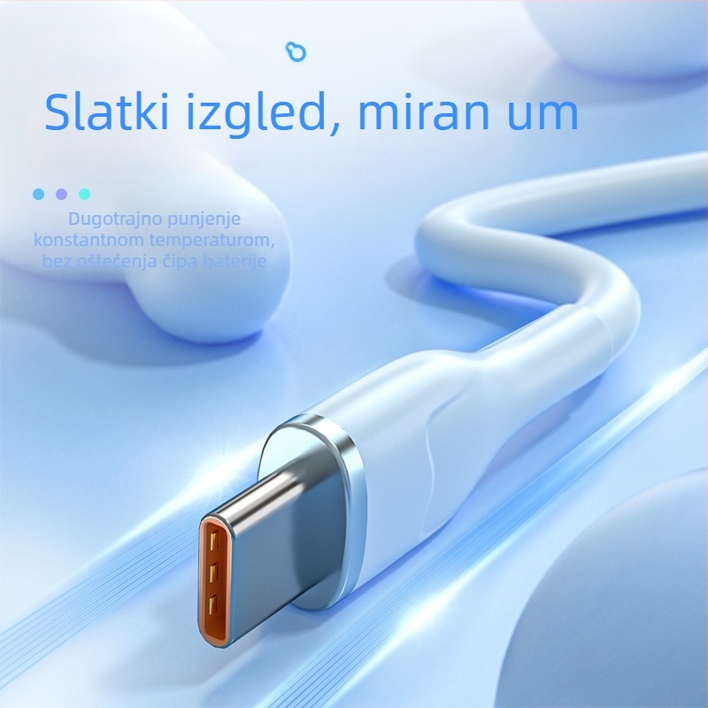 USB-C kabel za brzo punjenje, 6A visokog toka, silikon konstrukcija, 120W, duljina 1–2 m, višebojan