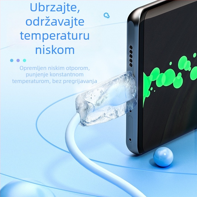 USB-C kabel za brzo punjenje, 6A visokog toka, silikon konstrukcija, 120W, duljina 1–2 m, višebojan
