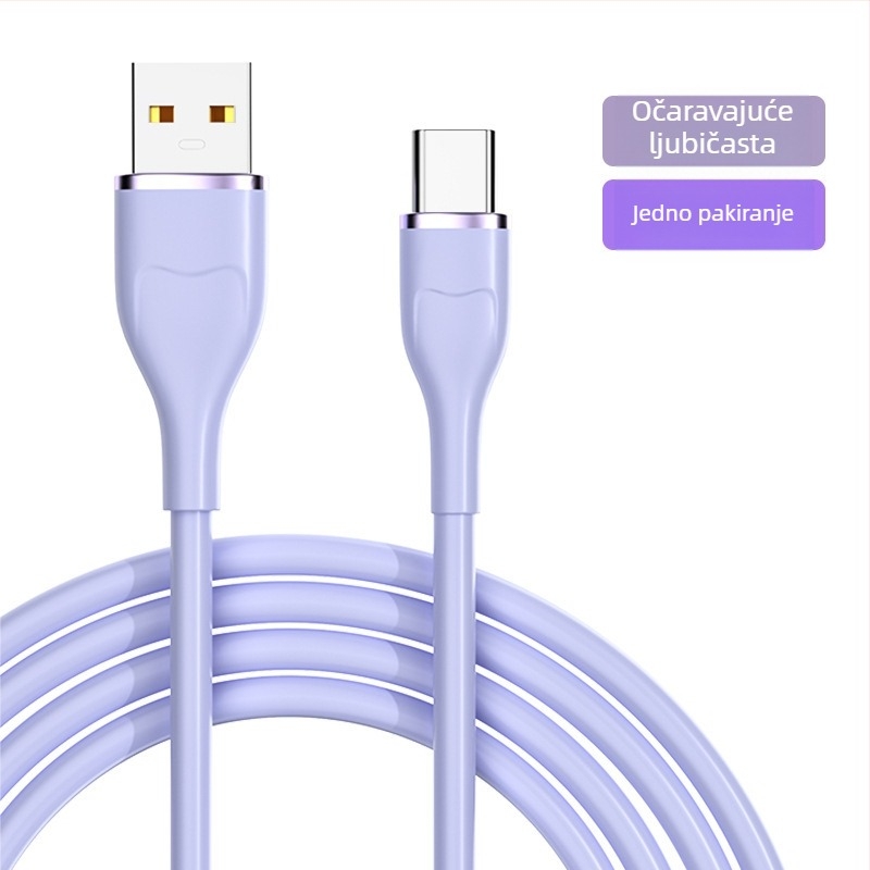USB-C kabel za brzo punjenje, 6A visokog toka, silikon konstrukcija, 120W, duljina 1–2 m, višebojan