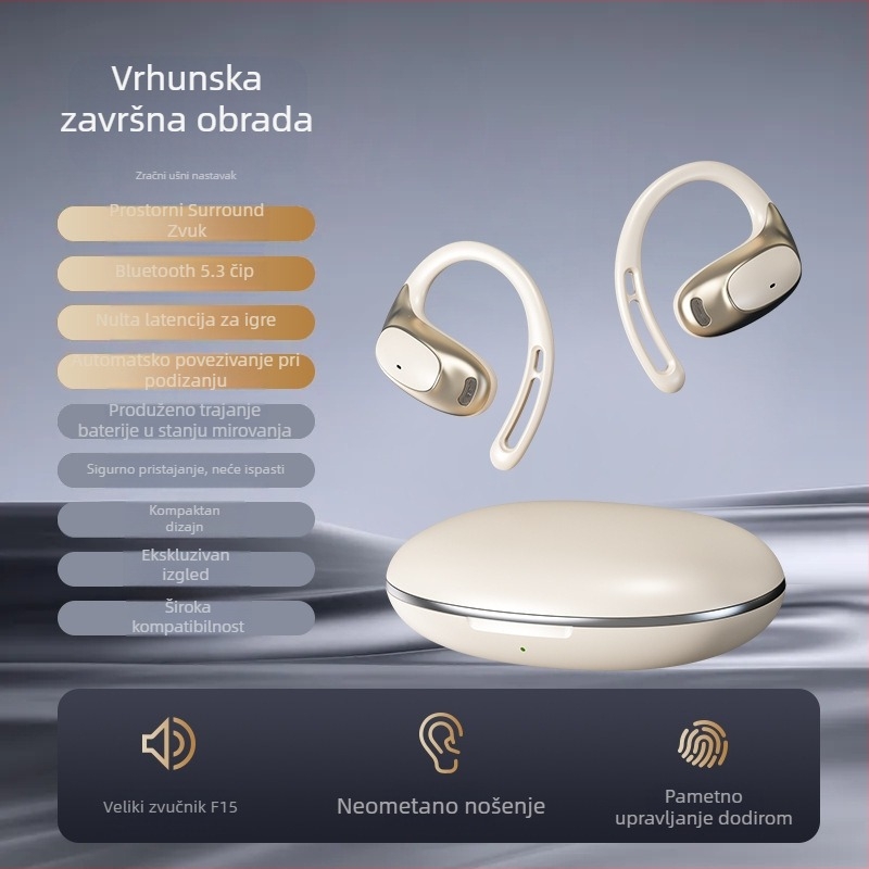 Bežične Bluetooth slušalice s niskom latencijom, otvoreni dizajn za uši, dugotrajna baterija, vodootporne, pogodne za sport i igranje