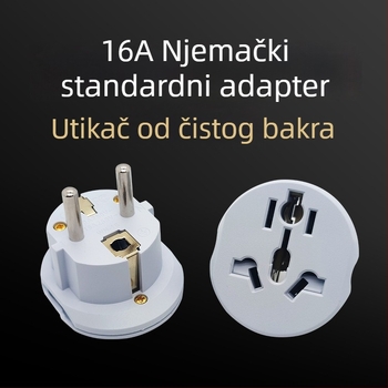 16A bakreni konverzijski utikač po njemačkom standardu, kompatibilan s njemačkim, francuskim, ruskim, britanskim i američkim standardima.