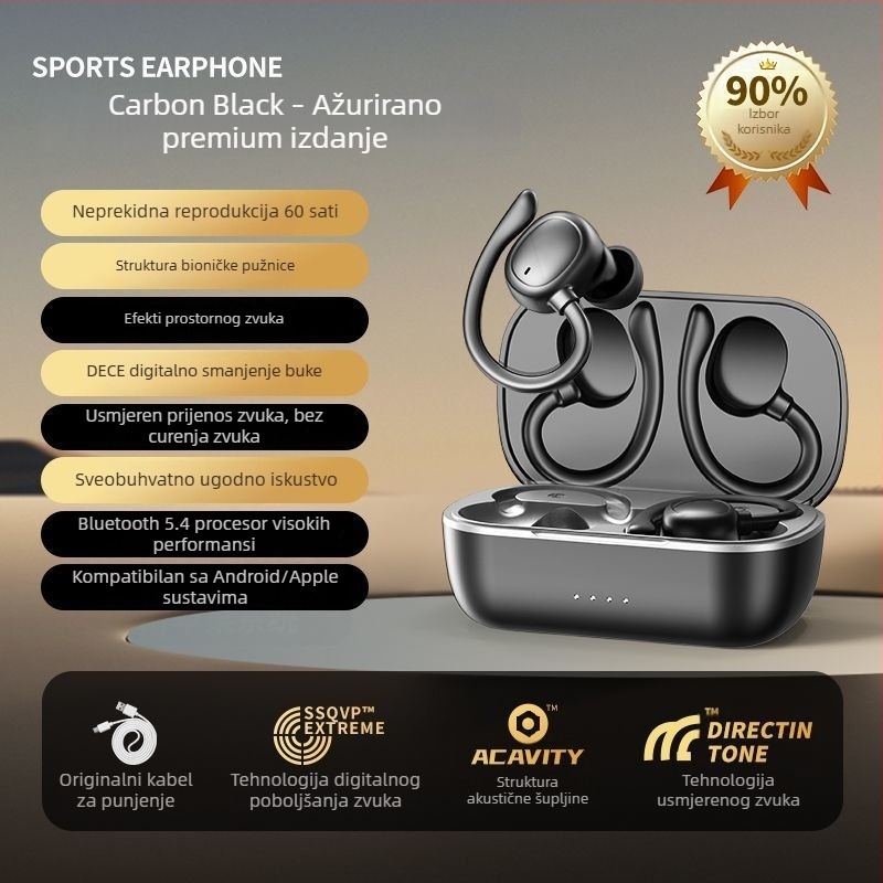 Sportska Bluetooth slušalica s udicom za uho, udobna za nošenje, otporna na padanje, redukcija buke pri pozivima i dugotrajnost baterije