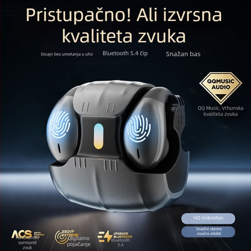 Bežične sportske slušalice s klipom za uho, privatni model, Bluetooth 5.4, niska latencija, ne ulaze u uho, dugi vijek baterije
