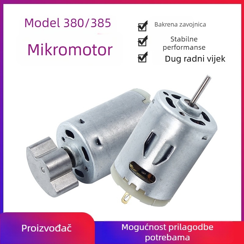Četkasti DC mikromotor, serija 380/385 — električni mljevač češnjaka, usisivač, masažer i vibracijski motor