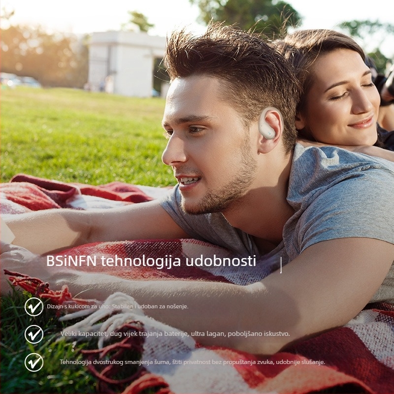Bežične sportske slušalice s kukom za uho, digitalna redukcija šuma, IPX5 vodootpornost, Bluetooth 5.4, stereo zvuk, dvostruki mikrofon