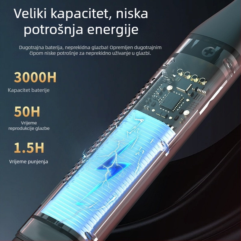 Bežične Bluetooth 5.3 sportske slušalice oko vrata s digitalnim zaslonom, stereo, prilagođeni model
