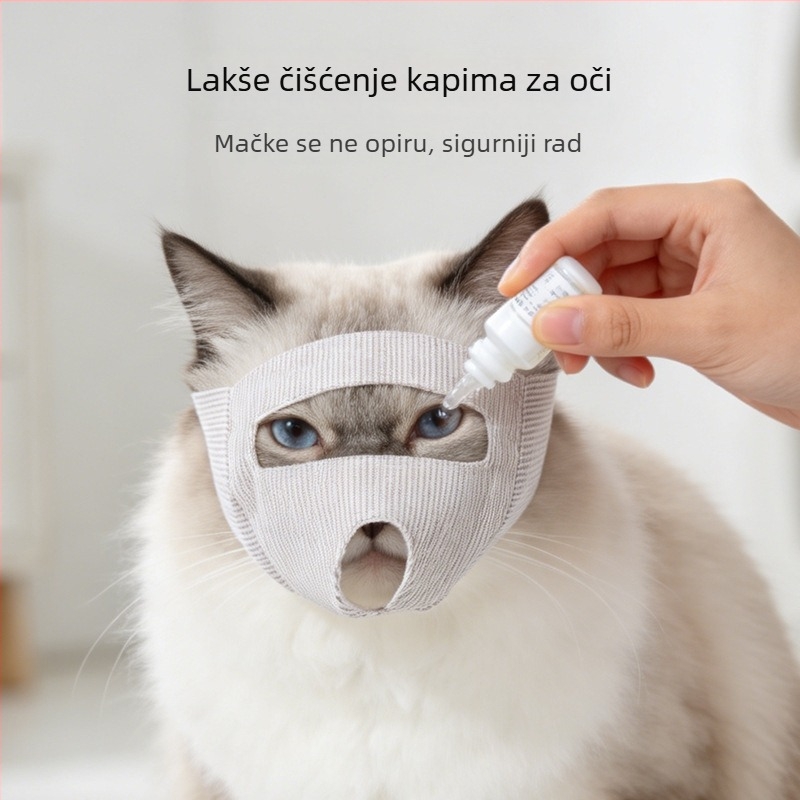 Maska za oči mačke protiv ogrebotina, za njegu noktiju i puhanje dlake, mekani prozračni pamuk