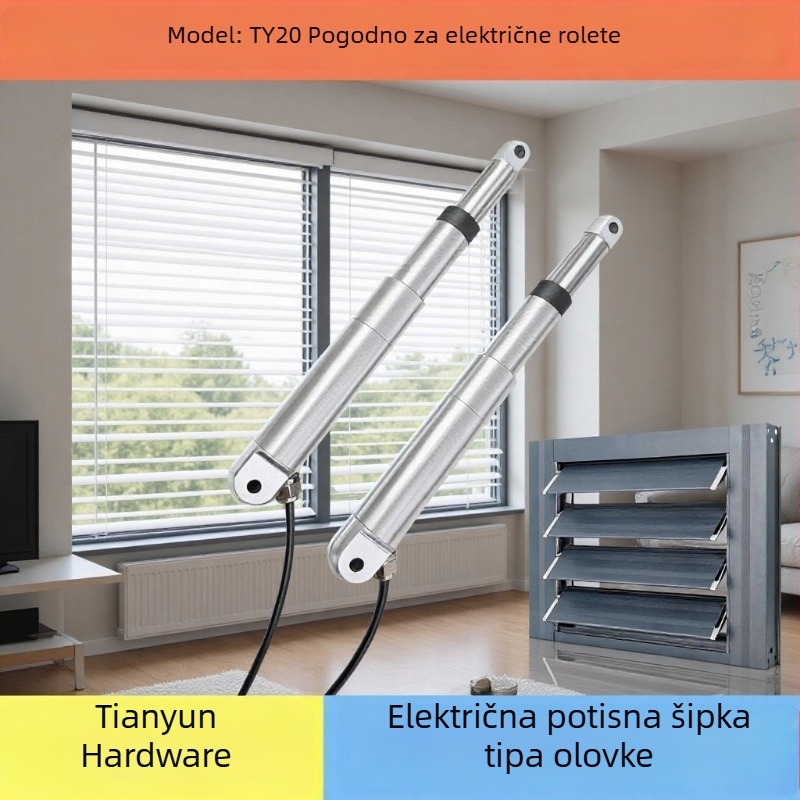 Električni pohon tipa pera za žaluzije od nehrđajućeg čelika — otporan na prašinu i vodu, 12–24 V DC, 10–300 N, pametan dom