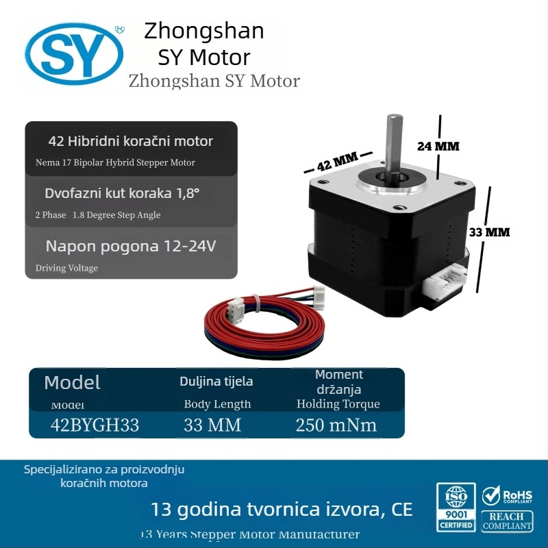 NEMA 17 42BYGH hibridni korak motor, 12V, visina 34 mm
