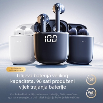 J05 bežične Bluetooth slušalice, model 2025, duga baterija, IPX6 vodootporne, polu-ušni dizajn, stereo zvuk, niska latencija za igre
