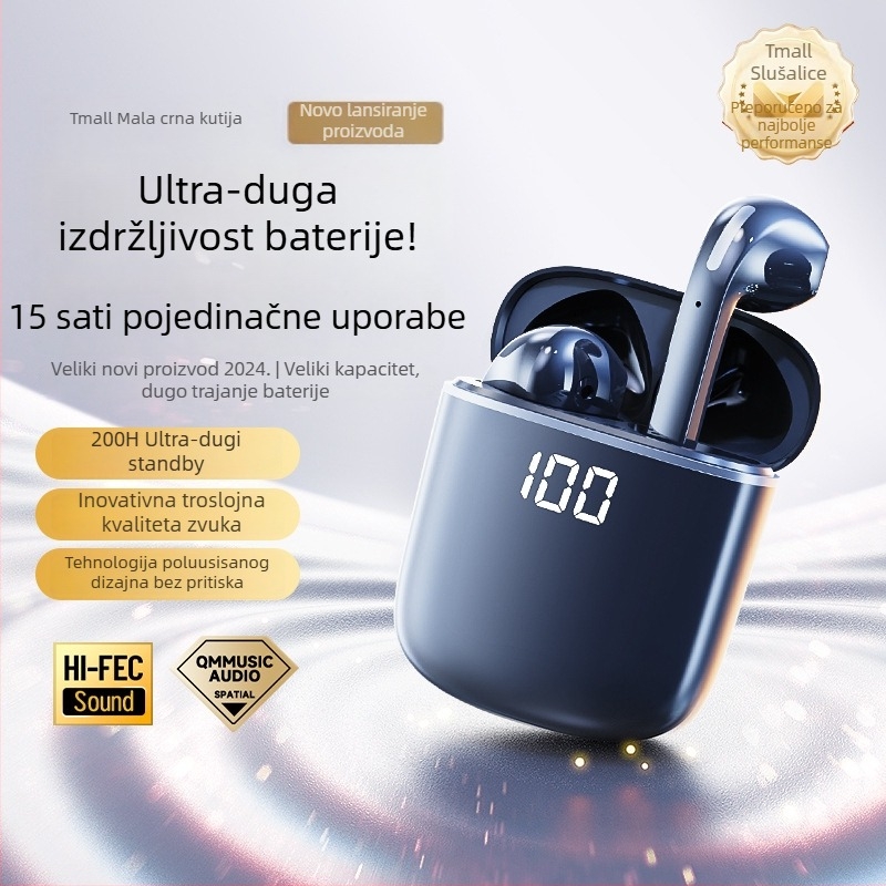 J05 bežične Bluetooth slušalice, model 2025, duga baterija, IPX6 vodootporne, polu-ušni dizajn, stereo zvuk, niska latencija za igre