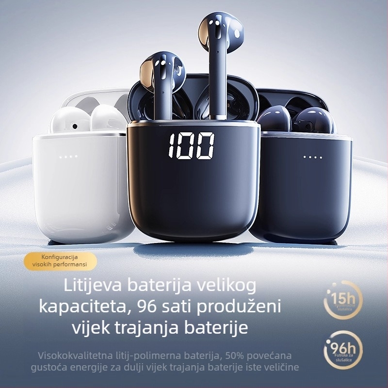 J05 bežične Bluetooth slušalice, model 2025, duga baterija, IPX6 vodootporne, polu-ušni dizajn, stereo zvuk, niska latencija za igre