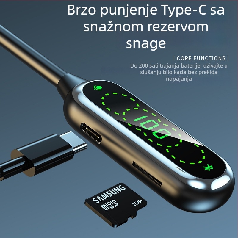 Bluetooth slušalice za vrat s digitalnim zaslonom, MP3 reprodukcija s kartice, dugo trajanje baterije, sport i karaoke, redukcija šuma
