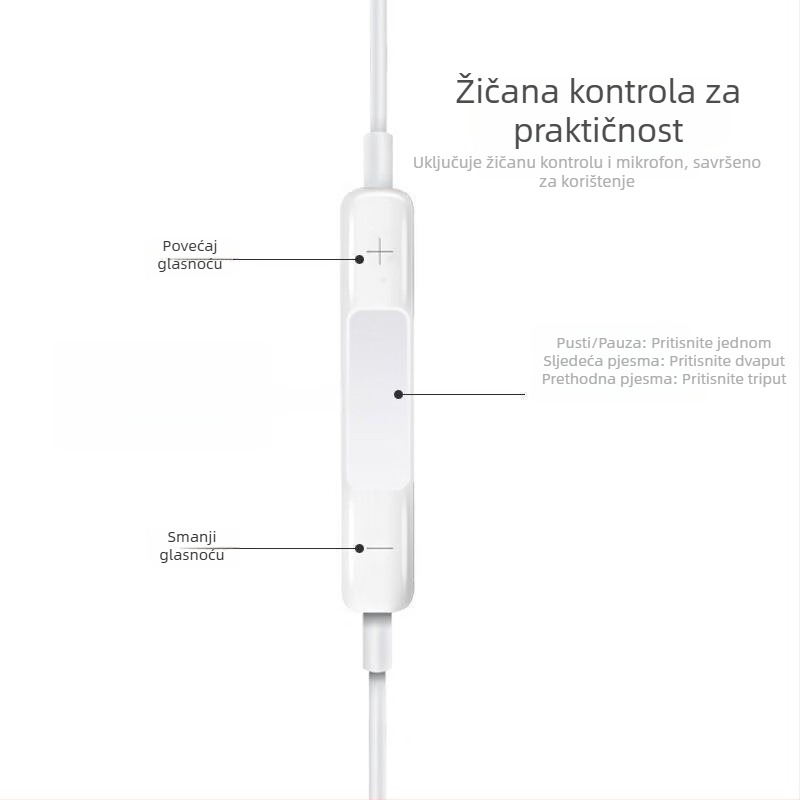 PG8K žičane slušalice s jakim basom, polu-in-ear dizajn, inline kontrola