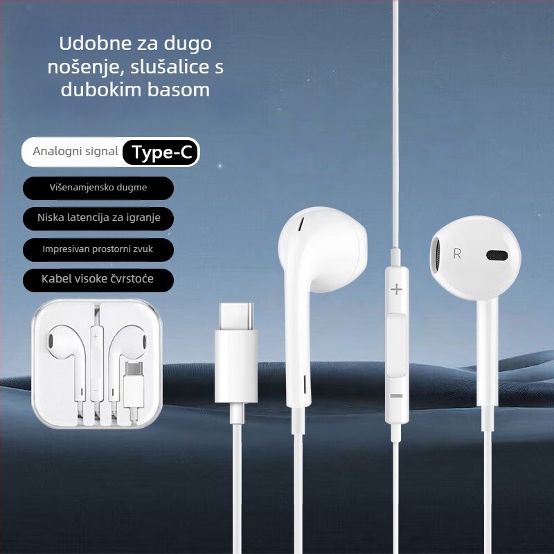 PG8K žičane slušalice s jakim basom, polu-in-ear dizajn, inline kontrola
