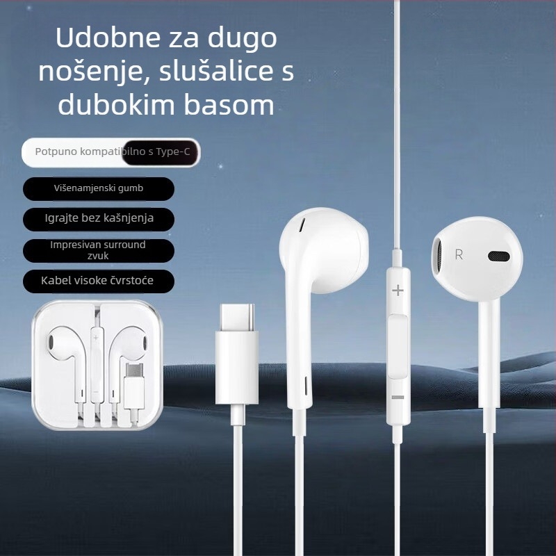 PG8K žičane slušalice s jakim basom, polu-in-ear dizajn, inline kontrola