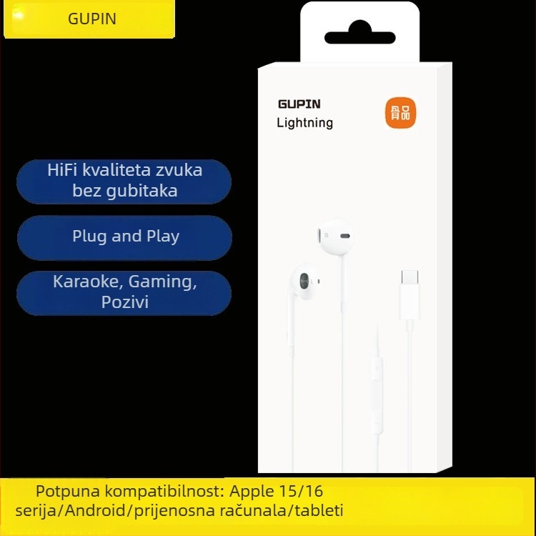 Apple in-ear slušalice za iPhone 15/14/13 Pro/12/11 s žičnim upravljačem (Lightning/Android)
