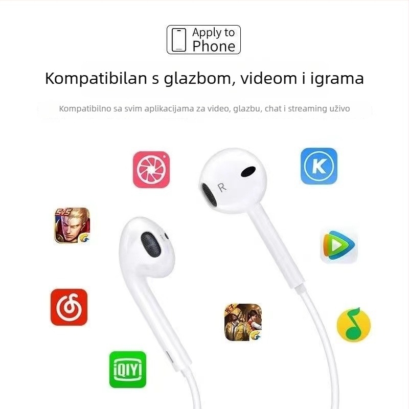 Visokokvalitetne žične slušalice kompatibilne s iPhone 15, iPhone 14 s 3,5 mm priključkom i Huawei Type-C slušalicama