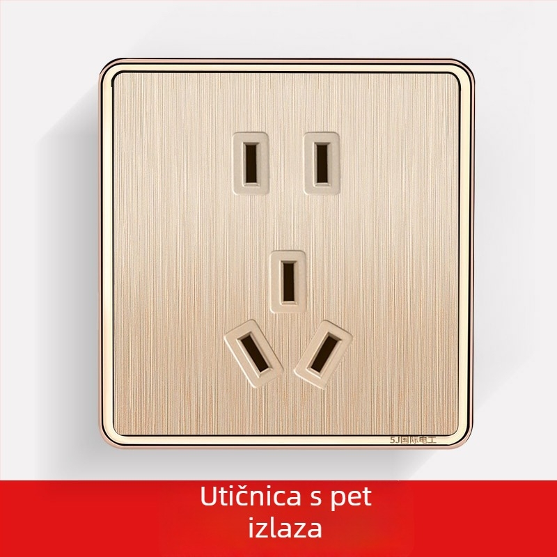 Brušeni šampanjasto zlatni završetak, 1-modularni, 5-otvoren, dvostruki kontrolni zidni prekidač i utičnica, skrivena ugradnja, novi model