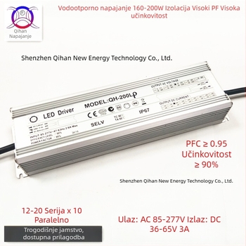 200W vodootporan izolirani LED napajanje s konstantnim strujama za ulično osvjetljenje, floodlight i industrijske lampe