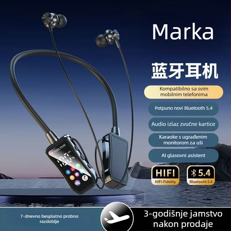 Bežične Bluetooth slušalice s vratnim dizajnom, digitalnim zaslonom, redukcijom šuma, slotom za karticu, sportski zvuk, praćenje u uhu, udoban dizajn, dugotrajna baterija