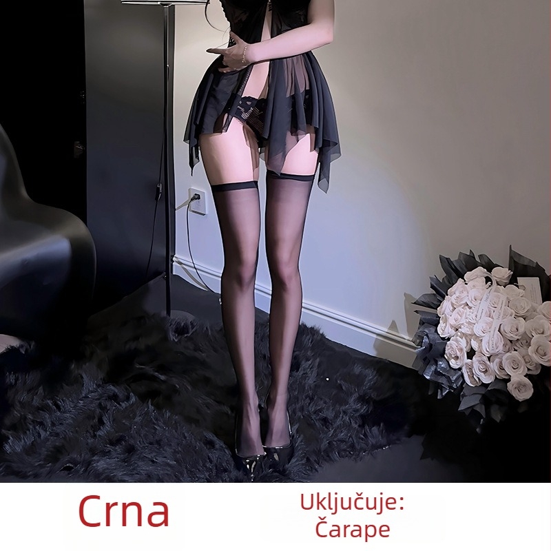 Crne čarape iznad koljena, prozirne, tanke, bez šavova, model 5011