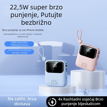 3C certificirani power bank s 69-kodom praćenja, 22,5W brzo punjenje, ugrađeni kabel, 10000mAh prijenosna baterija