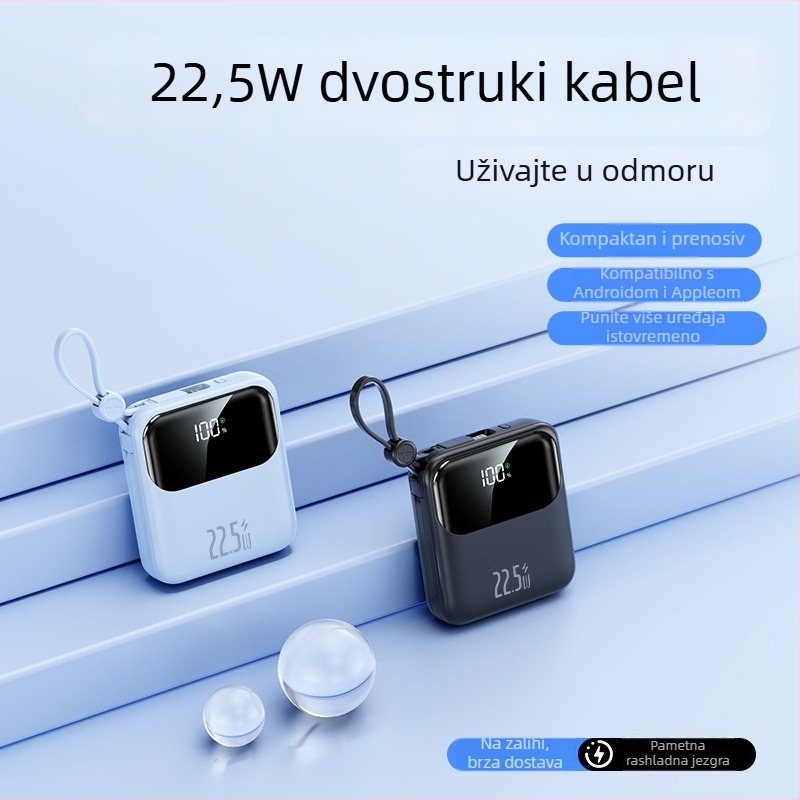 3C certificirani power bank s 69-kodom praćenja, 22,5W brzo punjenje, ugrađeni kabel, 10000mAh prijenosna baterija
