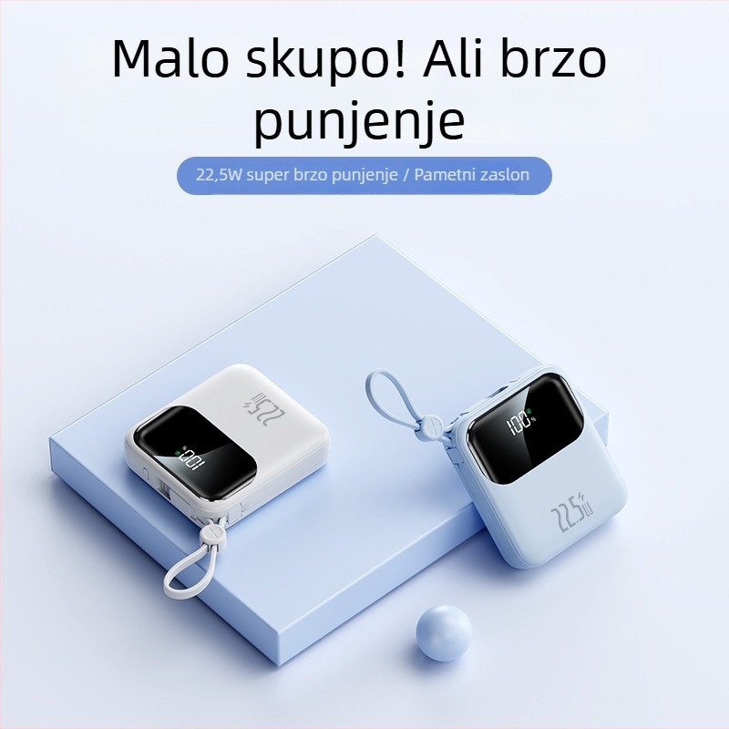 3C certificirani power bank s 69-kodom praćenja, 22,5W brzo punjenje, ugrađeni kabel, 10000mAh prijenosna baterija