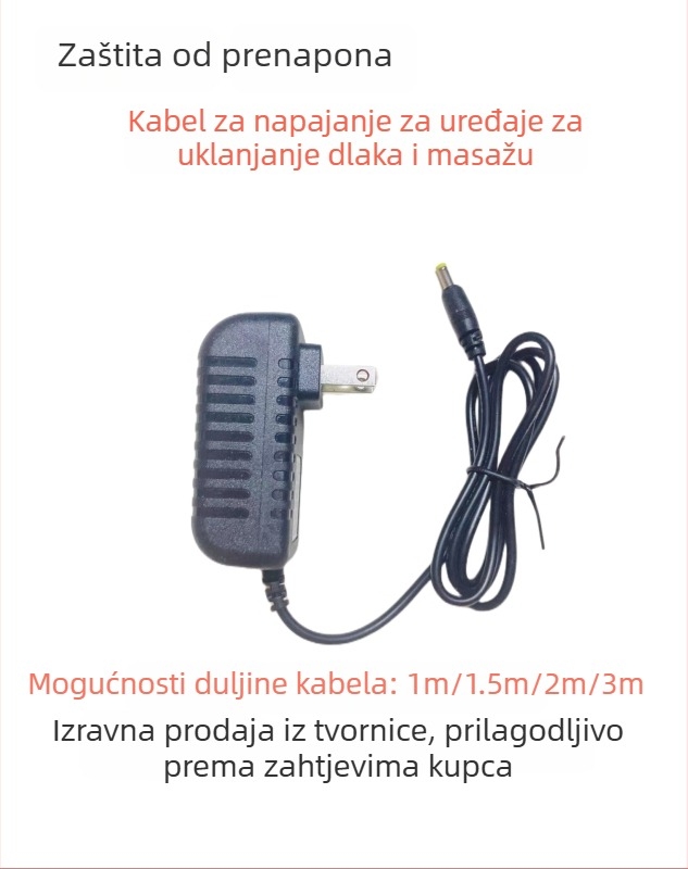 Uređaj za uklanjanje dlaka i kozmetički uređaj s masažnom jastučnicom, napajanje 12V2A 3A1A, masažer za vrat, napajanje-adapter i kabel za punjenje