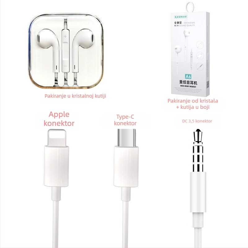 Shangying A6 žične ušne slušalice, 3,5 mm priključak, s upravljačem na kabelu, kompatibilne s Apple i Huawei