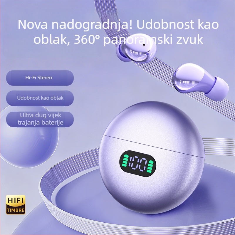 2026 nove TWS Bluetooth slušalice s ultradugim trajanjem baterije, visokokvalitetan zvuk, sportskog oblika graha, digitalni zaslon za spavanje