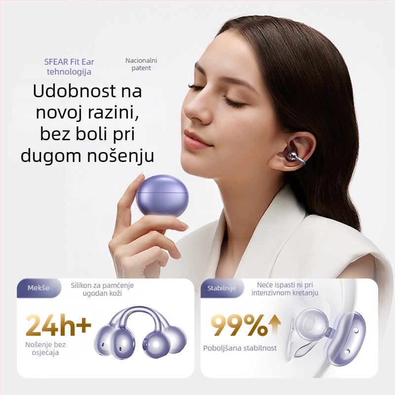 Bluetooth slušalice s koštanom vodljivosti, klipsa za uho, 2025 nova visoka klasa, otvoreni dizajn, dugi vijek baterije